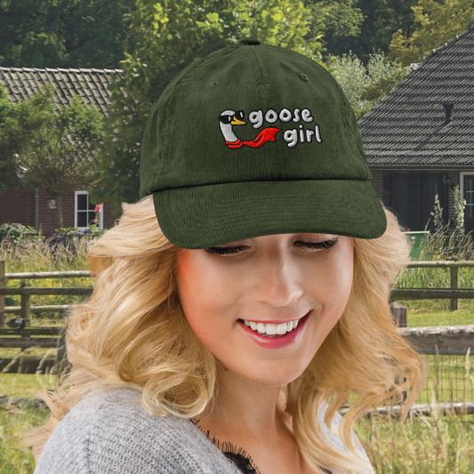 Goose Girl Embroidered Corduroy Hat