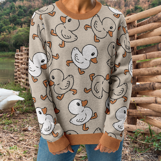 Release The Flock Pattern Knitted Crew Neck Sweater