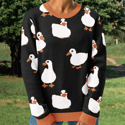 Day In The Life Of A Cute Duck Knitted Crew Neck Sweater