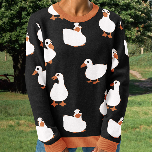 Day In The Life Of A Cute Duck Knitted Crew Neck Sweater
