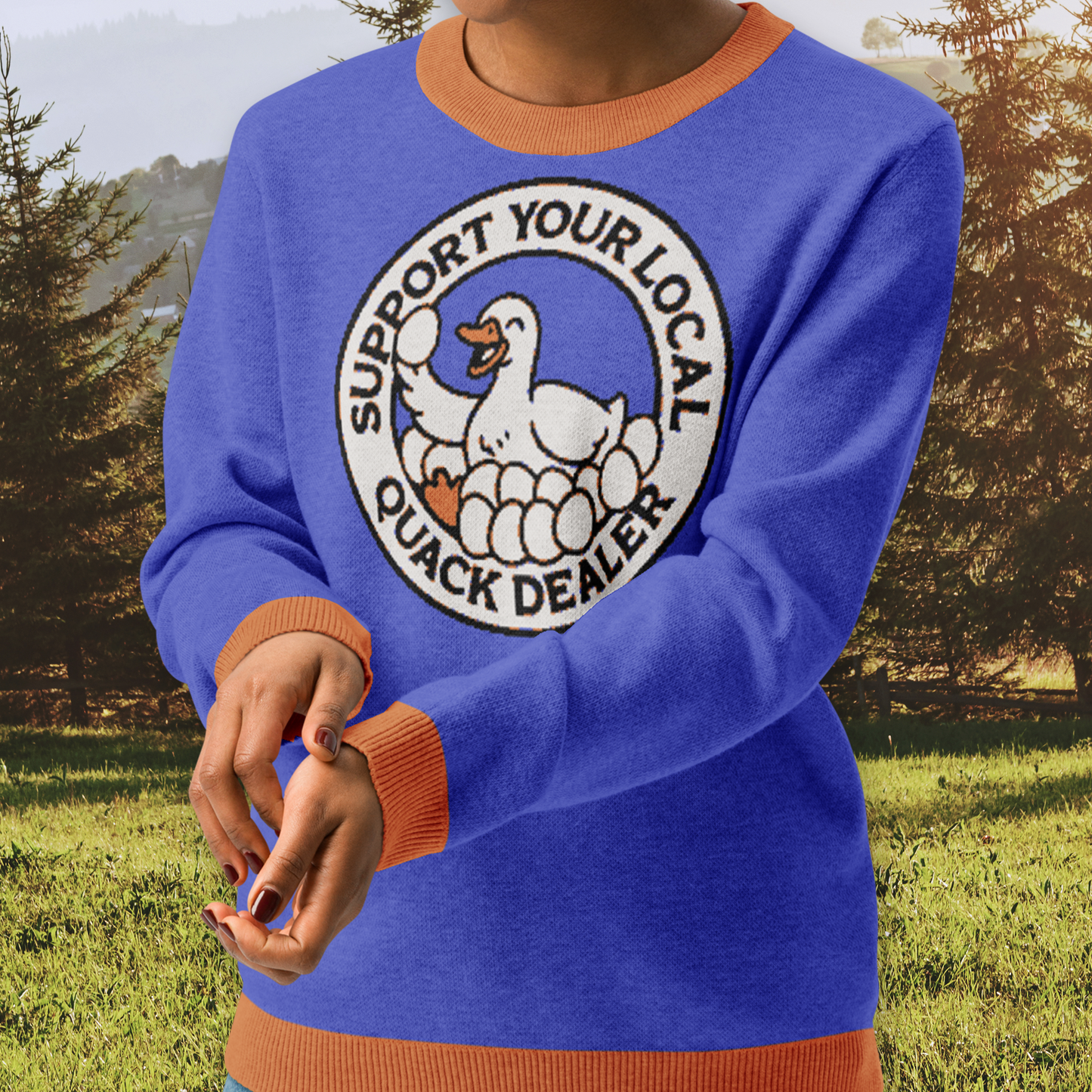 Support Your Local Quack Dealer Knitted Crew Neck Sweater