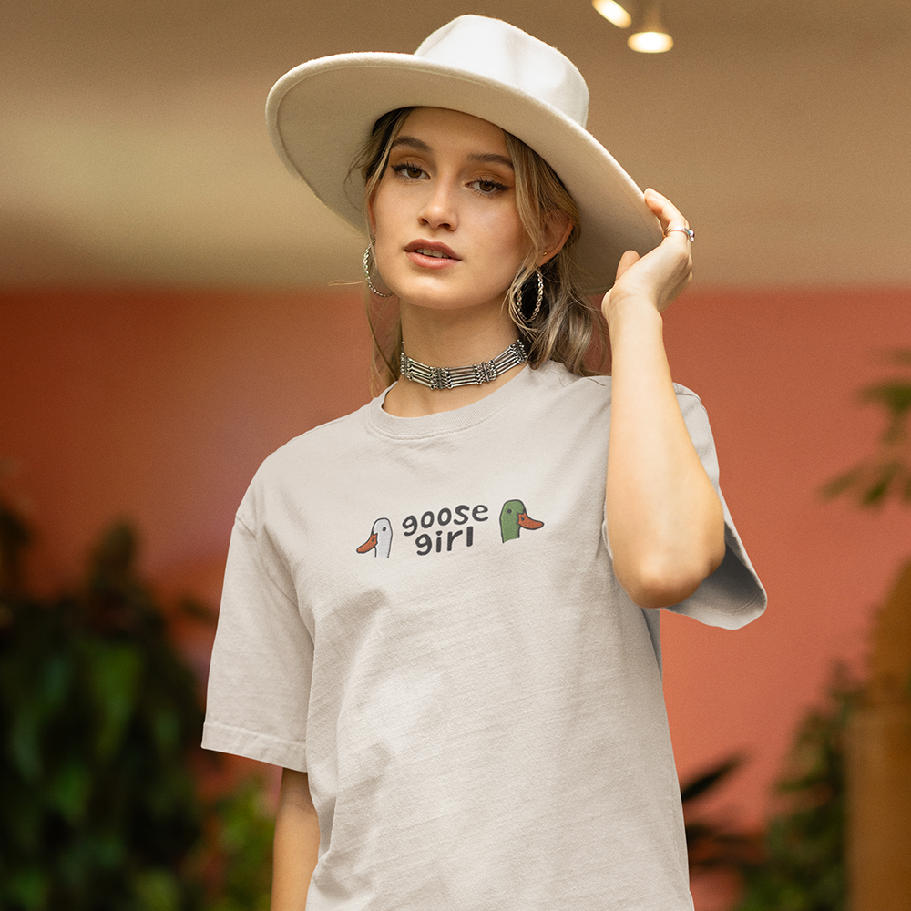 Goose Girl Embroidered Oversized Faded T-shirt