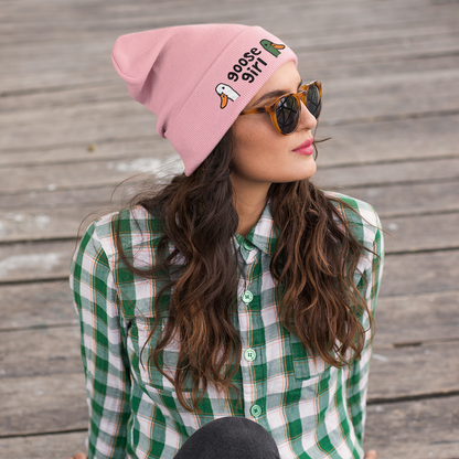 Goose Girl Embroidered Cuffed Beanie